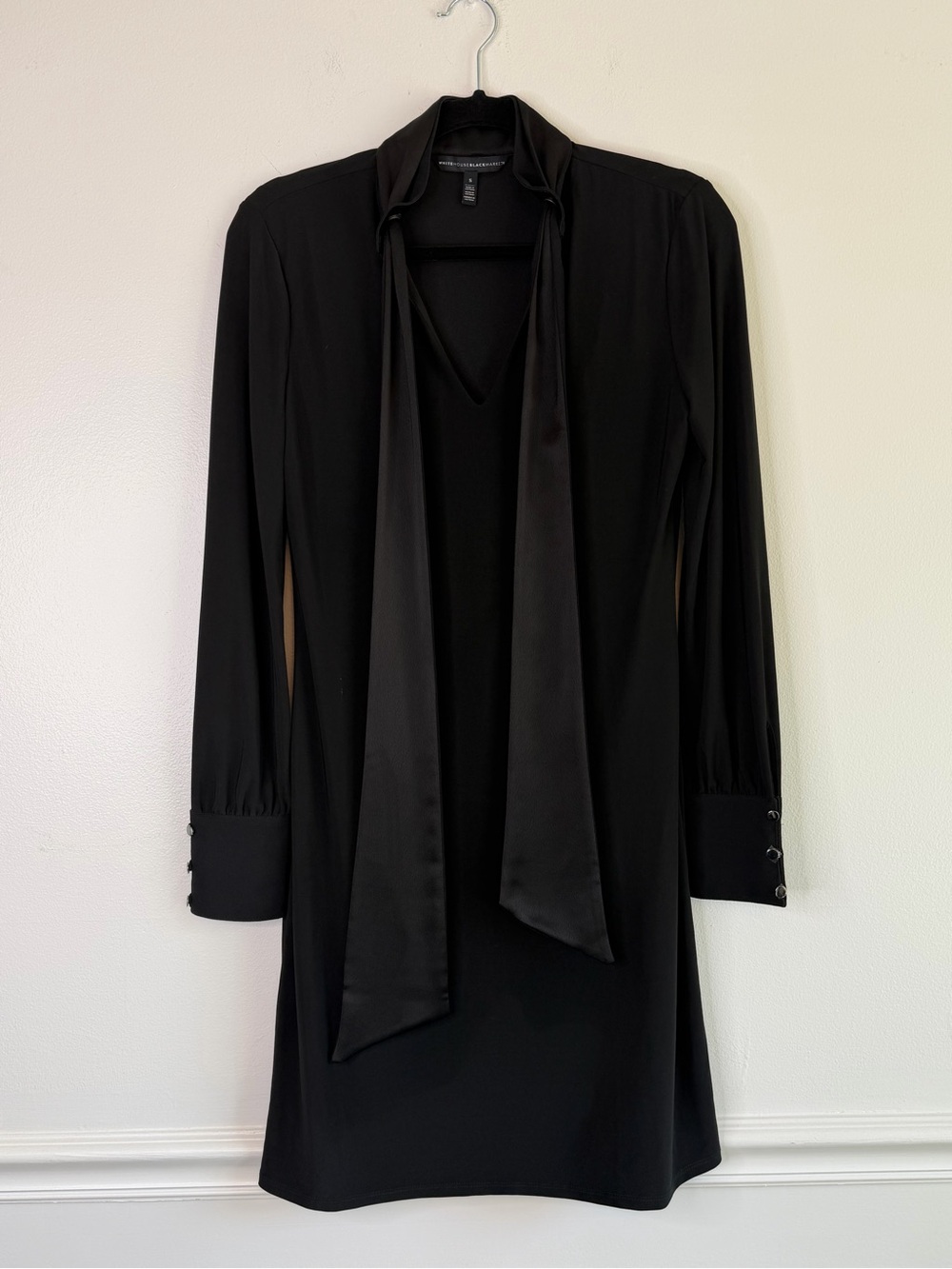 NEW White House Black Market Black Satin Tie Chemise Midi Dress Women’s Size S - Picture 2 of 13
